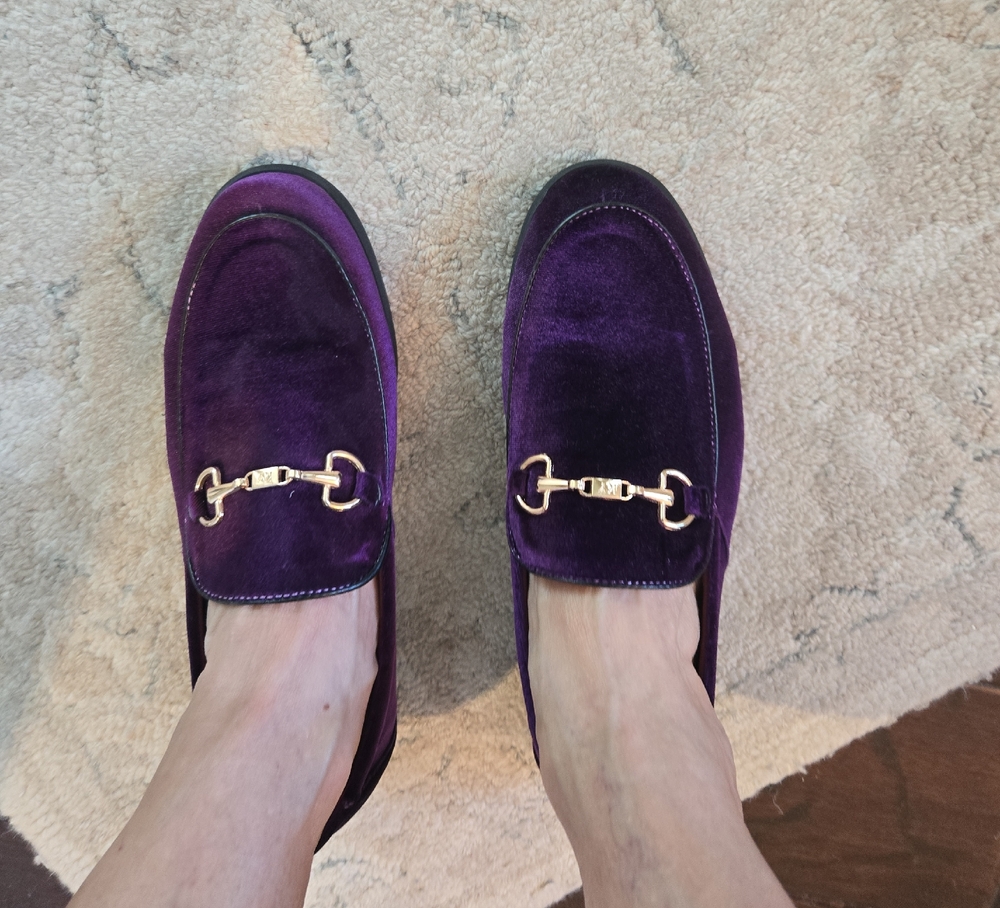 Elegant Purple Velvet Loafers with Gold horse bit trim